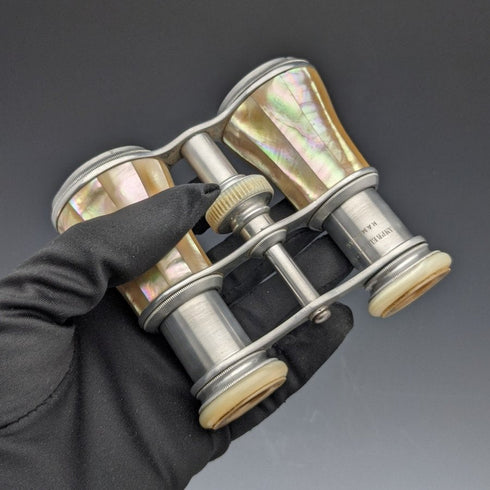 German vintage mother of pearl decoration opera glasses binoculars original case